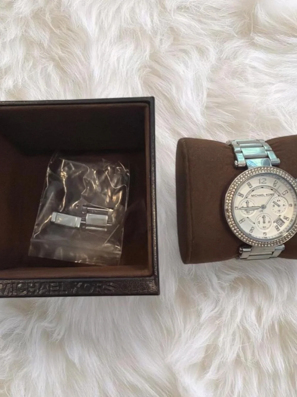 Michael Kors Parker Silver and White Crystal-Accent Chronograph Watch